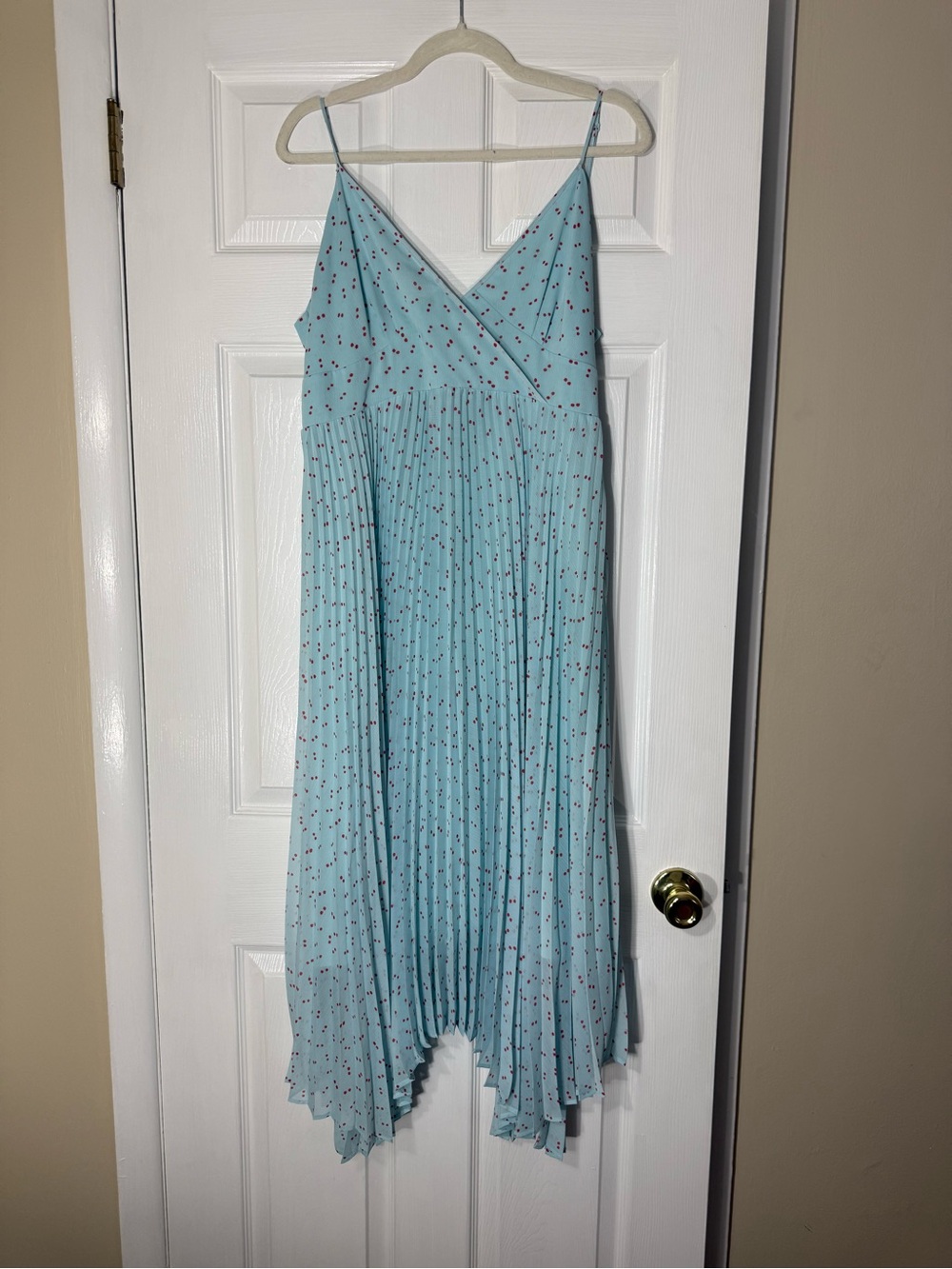 Uniqlo Light Aqua Floral Asymmetrical Pleated Midi Dress